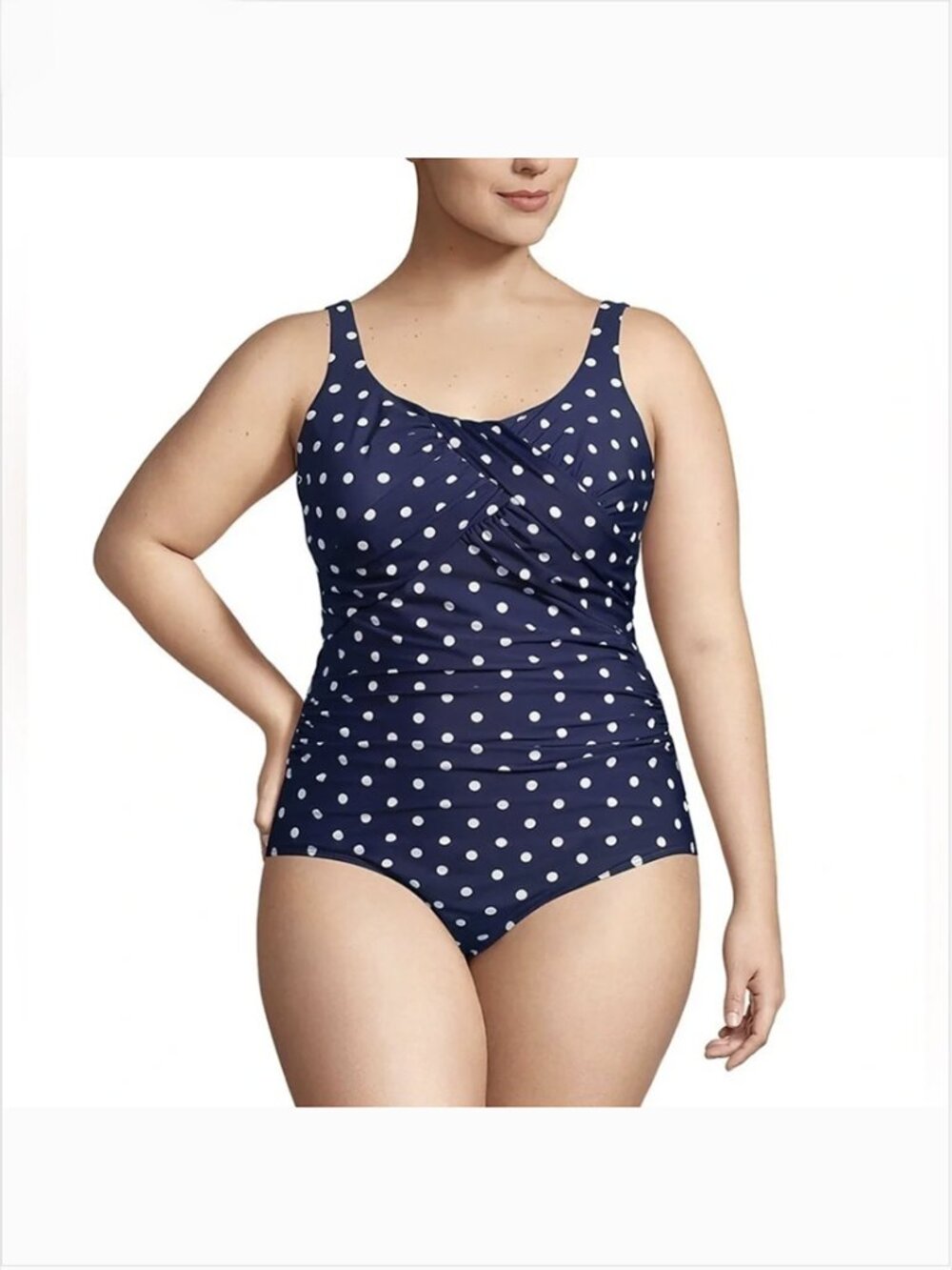 Lands End SlenderSuit Carmela Underwire One Piece Swimsuit 16L Polka Dot Navy